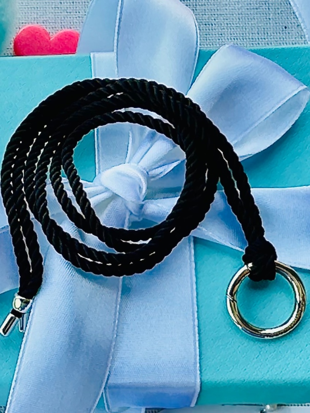 🖤 NEW Retired Tiffany & Co Silk Cord Silver Round Clasp Necklace, 30 inches - Picture 2 of 4